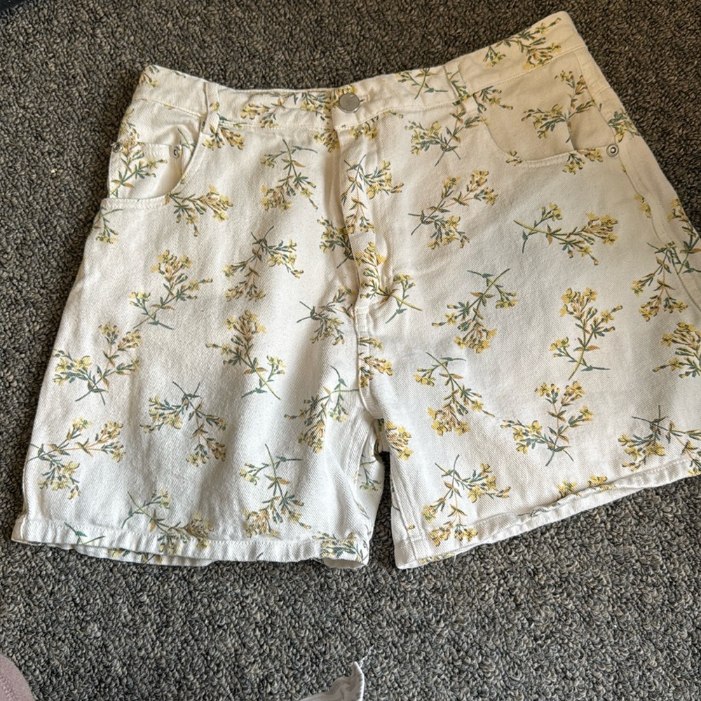 English Factory Floral Cream Jean Shorts